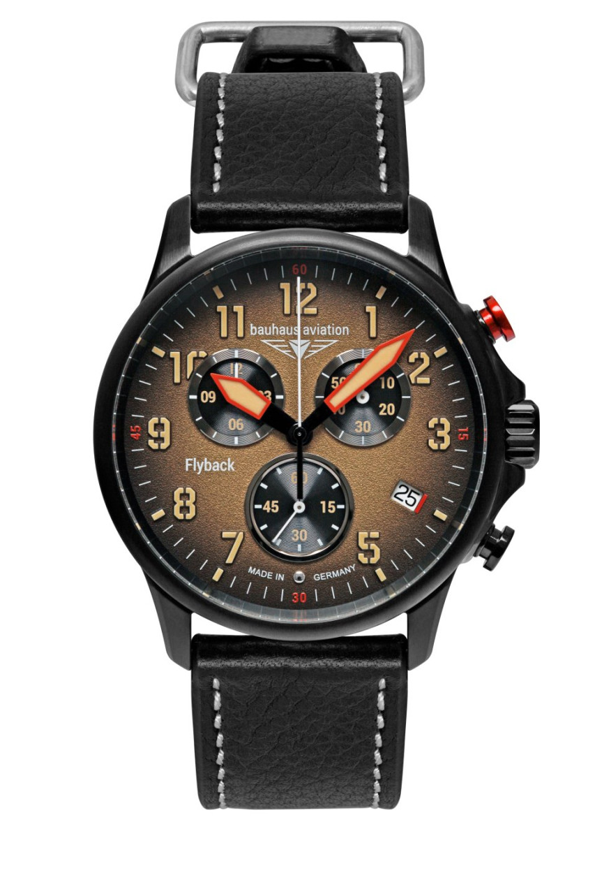 HAU, Bauhaus Aviation Chronograph Flyback ETA G10.212 AN 4 Jew., Stainless Steel case DLC-black 42mm