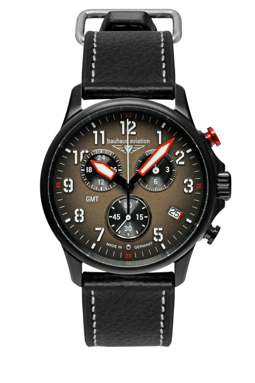 HAU, Bauhaus Aviation Chronograph GMT ETA G10.962 BE 4 Jew., Stainless Steel case DLC-black 42mm, Mi